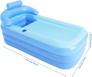 Надувна ванна для дорослих, надувна ванна з портативною функцією складання, повітряний спа-центр з нековзною поверхнею, ванна для внутрішнього та зовнішнього використання для сімейної ванної кімнати або спа-центру, синій колір