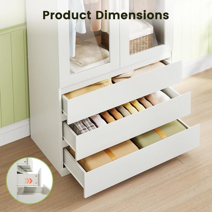 Дводверна шафа Dripex, маленька шафа з однією рейкою для одягу та 3 шухлядами 80 x 48 x 180 см Біла, мінімалістична гардеробна-шафа для спальні, дводверна 80 x 48 x 180 см