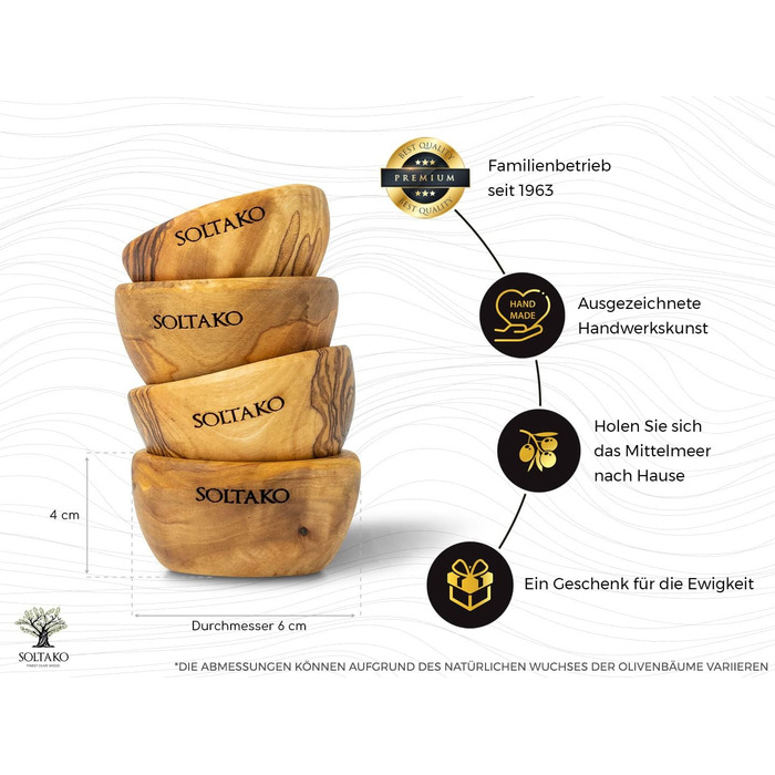 Високоякісні міні-миски для занурення з ексклюзивного оливкового дерева - соусниці - маленька середземноморська миска для оливок і