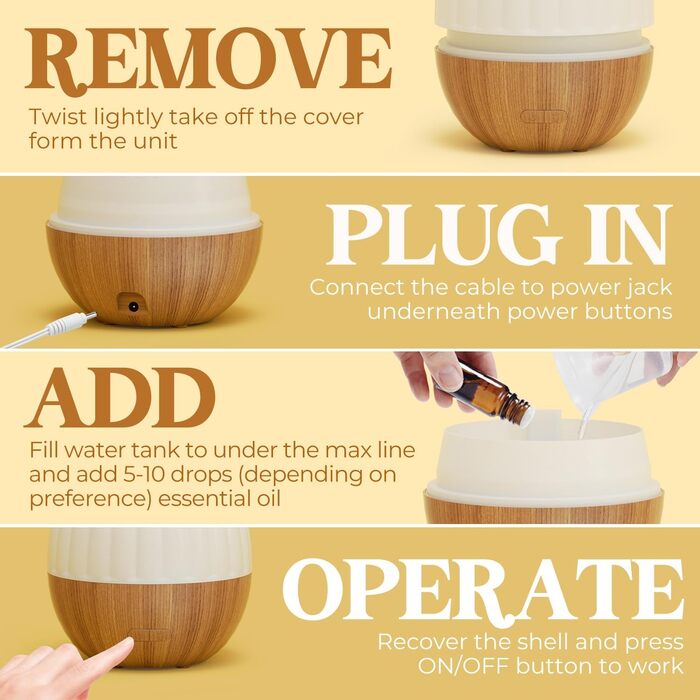 Аромадифузор SALKING, дифузор для ефірних олій обємом 300 мл, ультразвуковий ароматерапевтичний дифузор із функцією автоматичного вимкнення, білий дифузор із текстурою дерева для домашнього офісу чи йоги