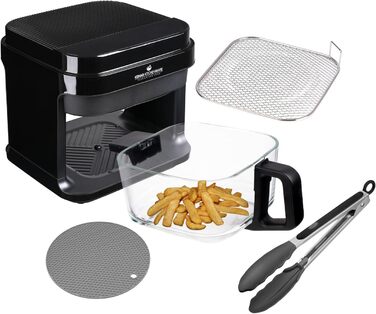 Фритюрниця KHF-550, 5,5 літрів, 1 200 Вт, сенсорний дисплей, скляний кошик для смаження без покриття, фритюрниця з щипцями та силіконовою підставкою (стандартна версія KHF-550)