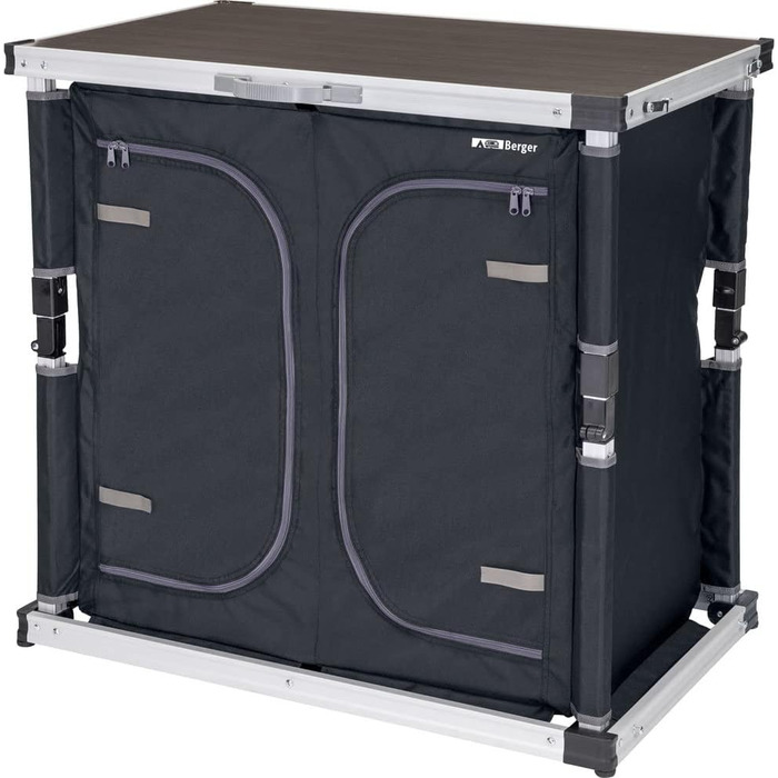 Кухня для кемпінгу BERGER Tampere M Складана шафа для кемпінгу з відділеннями для зберігання та сумкою для перенесення Кухня для кемпінгу на свіжому повітрі, Складана кухонна шафа для кемпінгу з алюмінієвою рамою, Кухонна шафа для кемпінгу (M)