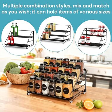 Рівнева підставка для спецій, регульована по висоті без свердління, металева підставка для спецій для кухні та шафи, з етикетками та ручкою, 4-