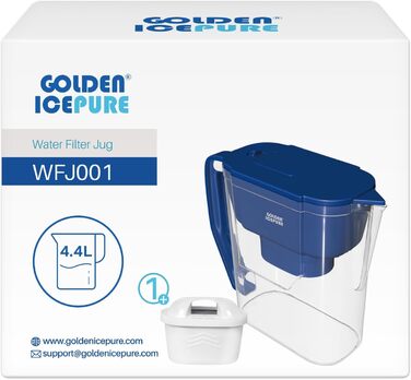 Глечик для фільтрації води GOLDEN ICEPURE фільтр для води, сумісний з картриджами фільтрів для води Brita, Brita Maxtra, Brita Maxtra, велика ємність 4,4 л, картридж - фільтр зменшує вапняний наліт і хлор