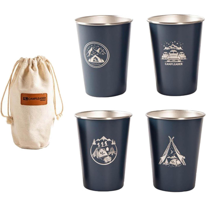 Чашки для активного відпочинку, виготовлені з нержавіючої сталі, що штабелюється, ідеально підходять для кемпінгу, подорожей та щоденного використання. У комплект входять 4 склянки з нержавіючої сталі, столові прибори, посуд для вечірок та скелелазіння, ч