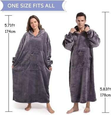 Портативна ковдра-толстовка великого розміру, супер товста тепла шерпа-флісова ковдра-толстовка з кишенями та рукавами для дорослих та дітей, темно-сіра1