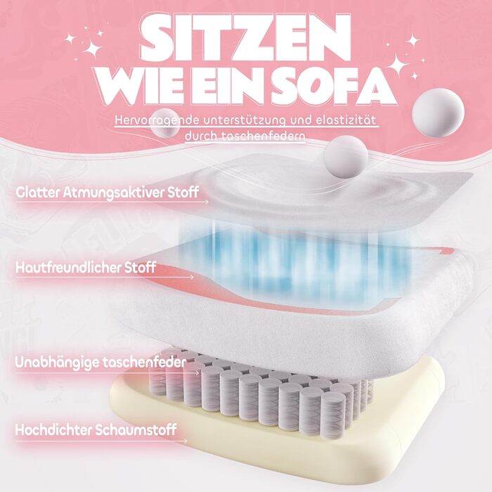 Рожеве миле ігрове крісло з котячою тканиною з поперековою подушкою у формі котячої лапи та котячими вушками, ігрове крісло з підставкою для ніг, ергономічне ПК-крісло для дітей, дорослих та дівчаток, вантажопідйомність 140 кг, рожеве, біле