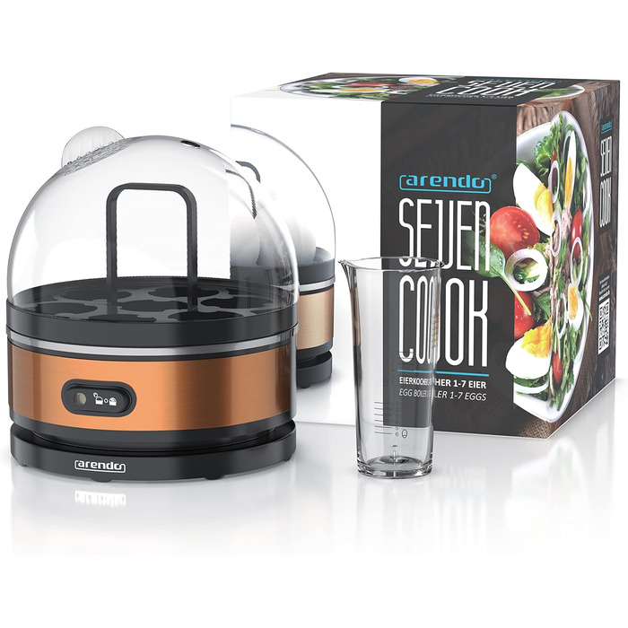 Яйцеварка 400 Вт - конструкція з нержавіючої сталі - 1-7 яєць - яйцеварка - перемикач функцій - 3 ступені твердості на вибір - фун