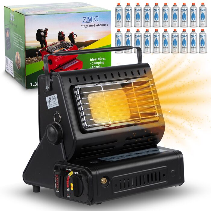 Портативний керамічний газовий обігрівач та плита ZMC 2-в-1 1,3 кВт, з підключенням для зрідженого газу 20 газових картриджів, кемпінгова плита з п&39єзорозпалом, кемпінговий обігрівач, газовий обігрівач для використання на вулиці, в наметах, на терасах, 
