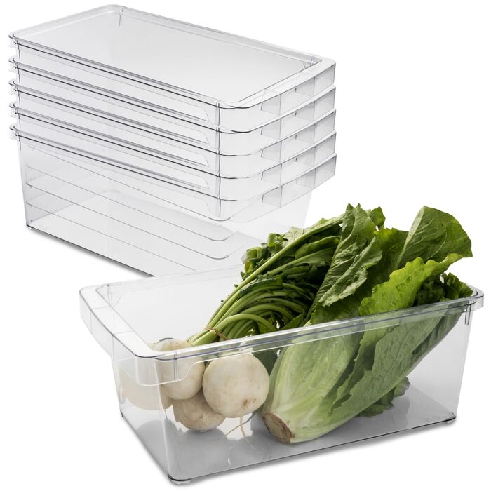 Органайзер для холодильника 37x23x14,5 см Прозорий з ручкою - Акрилова коробка для зберігання Організатор для холодильника Коробка для холодильника без BPA Комори Шафа для зберігання Прозора кухонна шафа Коробка 6 коробок, 6 шт.