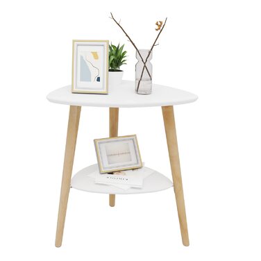 Приставний столик Диванний столик Журнальний столик Тумбочка Тумбочка біля ліжка Журнальний столик з 2 полицями Дерев&39яні ніжки МДФ 50x40x55 см Білий