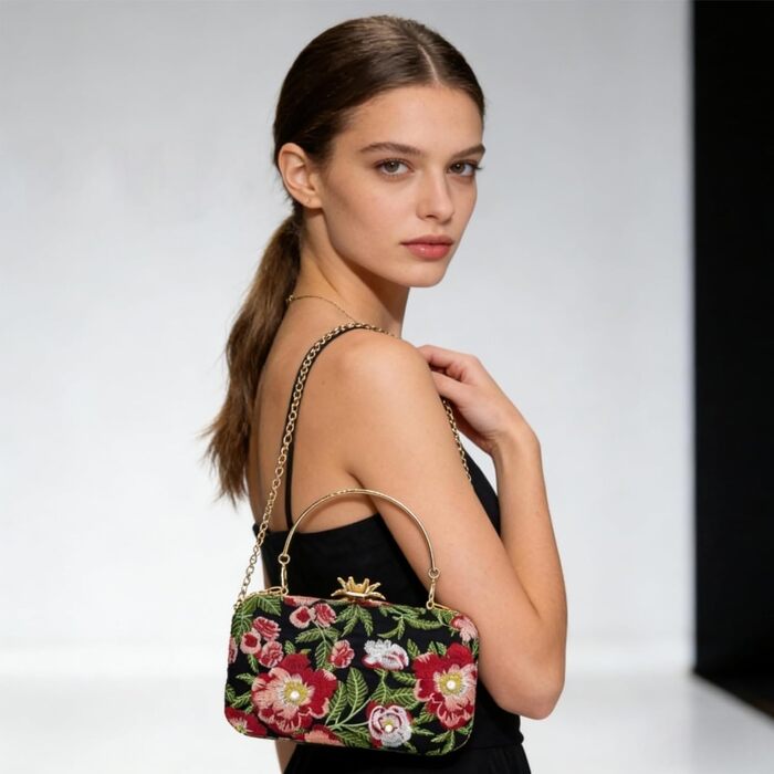 Жіноча сумочка-клатч з квітковою вишивкою та перлами, елегантна сумочка на ланцюжку через плече, вінтажний гаманець для урочистих подій, вечірок, весіль та випускних, зелений колір