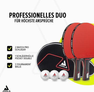 Набір для настільного тенісу JOOLA Duo PRO, 2 ракетки для настільного тенісу 3 м&39ячі для настільного тенісу футляр для настільного тенісу, червоний/чорний, 6 предметів, Duo Pro Single