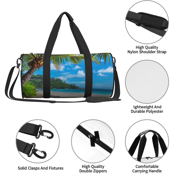 Спортивна сумка, дорожня сумка, пляжна сумка з принтом пальм та кокосів, сумка для ночівлі, чорна, універсальний розмір, сумка для подорожей