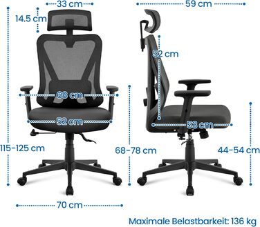 Ергономічне офісне крісло Yaheetech з регульованим підголівником