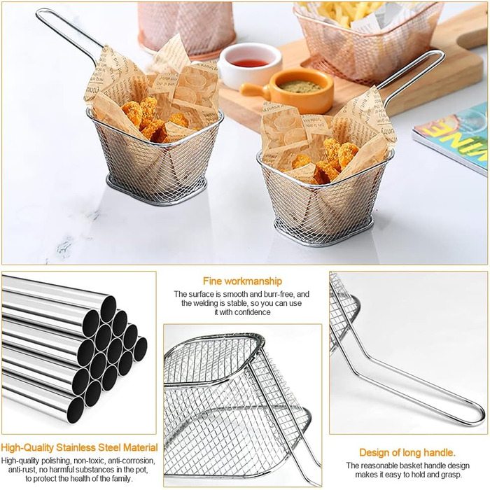 Кошик для смаження BUENTYA 8 шт. Невеликий кошик для смаження з нержавіючої сталі для подачі картоплі фрі кошик для міні-фритюрниці Кошик для фритюрниць Кошик для подачі картоплі фрі Кошик для смаження картоплі фрі з ручкою Французька решітка для смаження