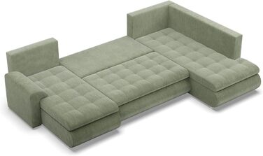 Кутовий диван з функцією сну та 3 відділеннями для зберігання FORESTA 300x89x200 (ШxВxГ) Cord - Зелений - Пуф правий Кутовий диван, U-подібний диван, диван для вітальні, дивани та кушетки, кутовий розкладний диван правий Cord - Зелений (Poso 047)