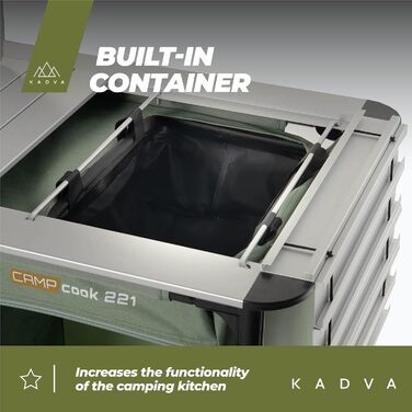 Складана кухонна шафа для кемпінгу CAMPCook 221 48,5x1283,5 см Кемпінгова шафа виготовлена з міцних матеріалів Легка та стійка конструкція Легке складання та транспортування Зелений колір