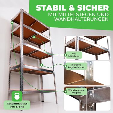 Металевий стелаж Ondis24 2 шт. Thomas, стелаж для зберігання 90x40x180 (В) см, підвальний стелаж, вантажопідйомність до 875 кг, сріблястий, з 5 полицями, вантажопідйомність 175 кг кожна, регульована висота, надміцний стелаж - подвійний комплект