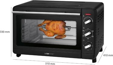 Мультидухова шафа Clatronic MBG 3728, пекарна камера 30 літрів, конвекція верхній і нижній нагрів, таймер на 90 хвилин з сигналом закінчення, чорний