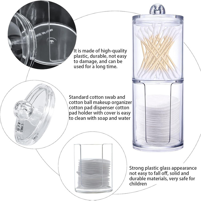 Контейнерна коробка для ватних дисків YAXIDAEVER, органайзер для контейнерів для макіяжу, акрилова коробка для зберігання тампонів з кришкою, для ватних дисків, ватних паличок, ювелірних виробів (17 см * 6,8 см * 6,8 см)