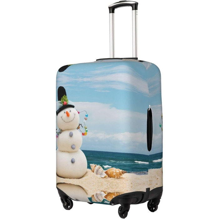 Чохол для валізи Сніговик на пляжі, захисний, міцний, для валіз розміром 45.7-81.3 см, чорний, малий