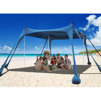 Пляжний намет-тюфтенок Osoeri 3.0 x 3.0 м, кемпінговий пляжний тент UPF50 з лопатками для піску, кілочками для землі та стійками, зовнішній тент для кемпінгу, риболовлі, розваг на задньому дворі або пікніків, темно-синій