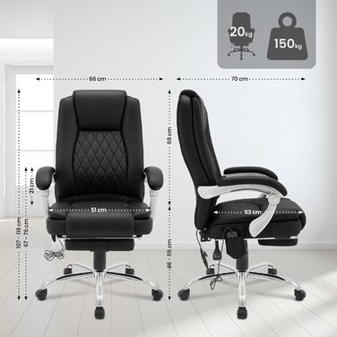 Ергономічне офісне крісло CLP з функцією масажу Rubia, письмове крісло з функцією підігріву та підставкою для ніг, поворотне крісло з регулюванням висоти до 150 кг, колір чорний