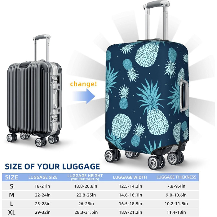 Чохол для валізи Ananas, міцний захист, підходить для багажу розміром 45.7-81.3 см, малий, Чорний