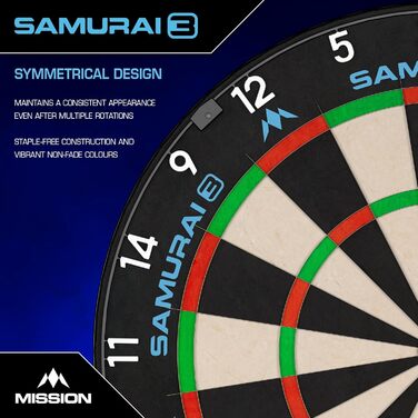Дартс Mission Самурай 3 Професійна мішень для дартсу зі щетини Ніжовий дріт Чорне кільце з номером