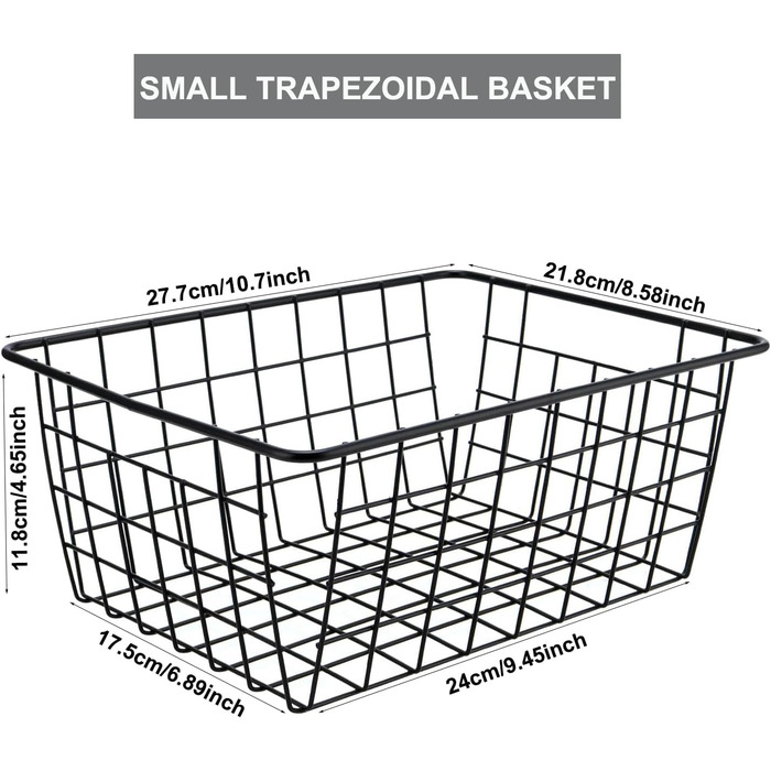Набір дротяних кошиків для зберігання з 3 предметів, маленький металевий кошик, кошик для ванної кімнати, настінний залізний кошик, дизайн з відкритою дротяною сіткою, сітчастий кошик для зберігання для офісу, кухні, ванної кімнати, 28x22x12 см (чорний)
