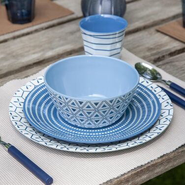 Набір посуду для кемпінгу з меламіну Bo-Camp, 16 предметів, синього кольору, з міксом тарілок та чашок