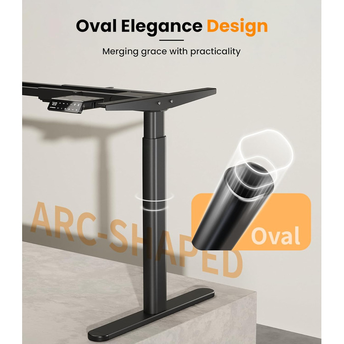 Каркас столу MAIDeSITe EL2 Pro Art з регулюванням висоти, овальна конструкція ніжок, електрично регульований по висоті каркас столу, подвійний двигун, вантажопідйомність 180 кг з 4 налаштуваннями пам&39яті та функцією захисту від зіткнень, чорний