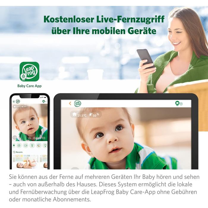 Розумний відеоняня LeapFrog LF815HD з 5-дюймовим кольоровим дисплеєм HD, Wi-Fi, датчиком температури/вологості, ширококутним обєкт