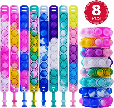 Браслет Ainiv Pop, 8 шт. Pop Push It, іграшка-браслет Pop Bubble Fidget, дитячий набір браслетів, набір іграшок Fidget, простий бр