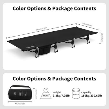 Кемпінгове ліжко Naturehike, надлегке похідне ліжко, портативне розкладне ліжко, міцне з сумкою для перенесення, кемпінговий шезлонг для наметів, для пішого туризму, дому, походів, офісу, ліжко для обідньої перерви, чорне, оновлене