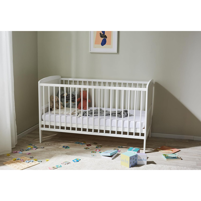 Дитяче ліжко/ліжечко Kids Collective 70x140, що трансформується, з регульованою висотою та знімними поручнями Білий масив сосни, зроблено в Європі Від народження до 6 років 70 x 140 см, білий