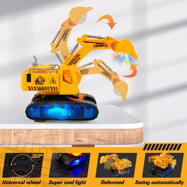 Іграшка-екскаватор Kizeefun, водіння 2-в-1 з дистанційним керуванням, електричний робот-екскаватор із музикою та світлом, автомати