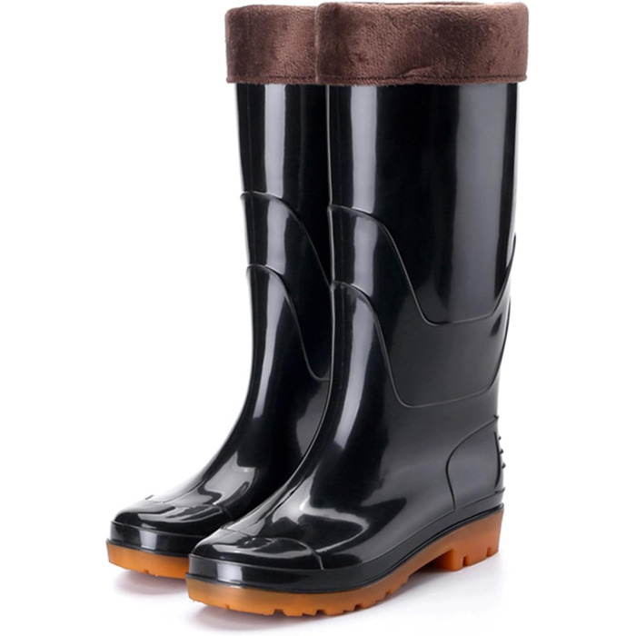 Чоловічі теплі гумові чоботи з хутряною підкладкою, високі, водонепроникні, протиковзкі, без ковзання, гумові дощовики до коліна для походів, роботи у дворі, активного відпочинку на свіжому повітрі, розмір 39 EU, чорні