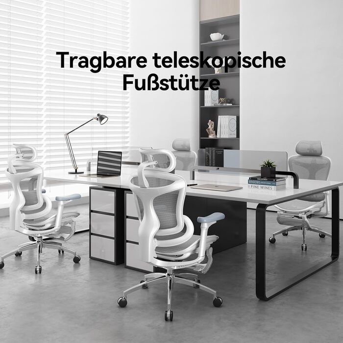 Ергономічне офісне крісло SIHOO з динамічною поперековою підтримкою, 3D-підлокітниками та регульованою спинкою, підставкою для ніг для додаткового комфорту, стільце для домашнього офісу, Doro C300 біло-біла основа з підставкою для ніг