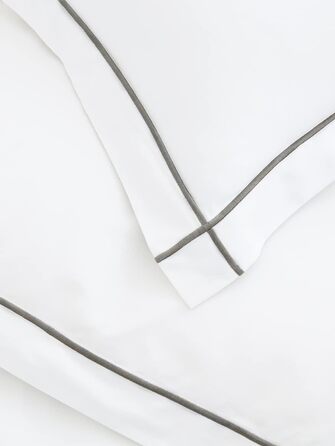 Комплект постільної білизни з вишивкою BOLL & BRANCH Signature - ліжко розміру King/Cal King, білий/кам'яний сірий, 100 органічна