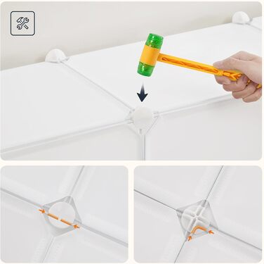 Шафа, Шафа для одягу, Модульна пластикова шафа з 20 кубами, Вставна система полиць з дверима та рейкою для одягу, 2 ряди гачків, 145 x 46,5 x 183 см, Білий EWT45LY01N1