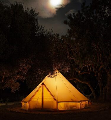 Водонепроникний кемпінговий намет, намет типі, сімейний намет, намет-піраміда, бавовняний індіанський намет з отвором для каміна, підстилка, намет-дзвін, круглий намет, груповий намет, висота стоячи, бежевий, 6 м/19,6 фута