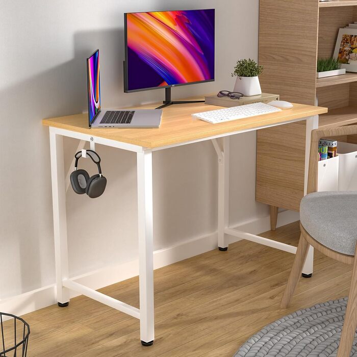 Стіл з невеликою знімною підставкою для монітора 1 гачок, міцний ігровий стіл для ПК, легко збирається, комп&39ютерний стіл, стіл для ноутбука для дому, офісу та вітальні, стіл 80 x 40 см, бежевий 80x40x75 см