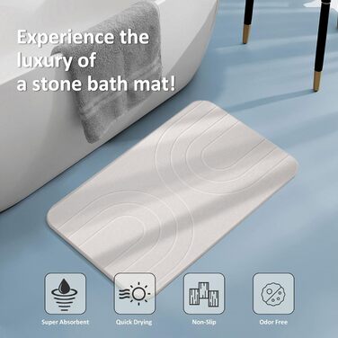 Килимок для ванної Feilifan з каменю діатомовий килимок, швидковисихаючий діатомовий килимок для душу, водопоглинаючі кам&39яні килимки для ванної кімнати та кухні, легко миється (59,7 x 38,1 x 1 см, білий)