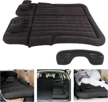 Надувний матрац для кемпінгу, надувний потовщений автомобільний надувний матрац з насосом 12 В, флокована поверхня автомобільного надувного матраца з флокованою ПВХ спинкою для подорожей (чорний)