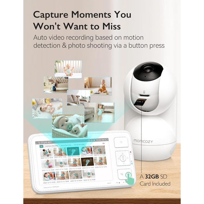 Відеоняня Momcozy, 5,5-дюймовий 1080P Full HD радіоняня з камерою без Wi-Fi, інфрачервоне нічне бачення 5800 мАг акумулятор на 120