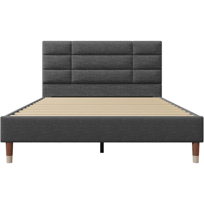 Ліжко Merax з м&39якою оббивкою, двоспальне ліжко з ящиком для зберігання та рейковим каркасом, 140x200 см, каркас ліжка з гео-оббивкою та узголів&39ям, з темно-сірого льону, для дорослих та підлітків, темно-сірий (матрац не входить до комплекту) 140 x 20