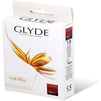 Презервативи Glyde Ultra Vanilla 10 жовтих з чуттєвим ароматом ванілі, веганські презервативи без казеїну, сертифіковані Vegan Flower.