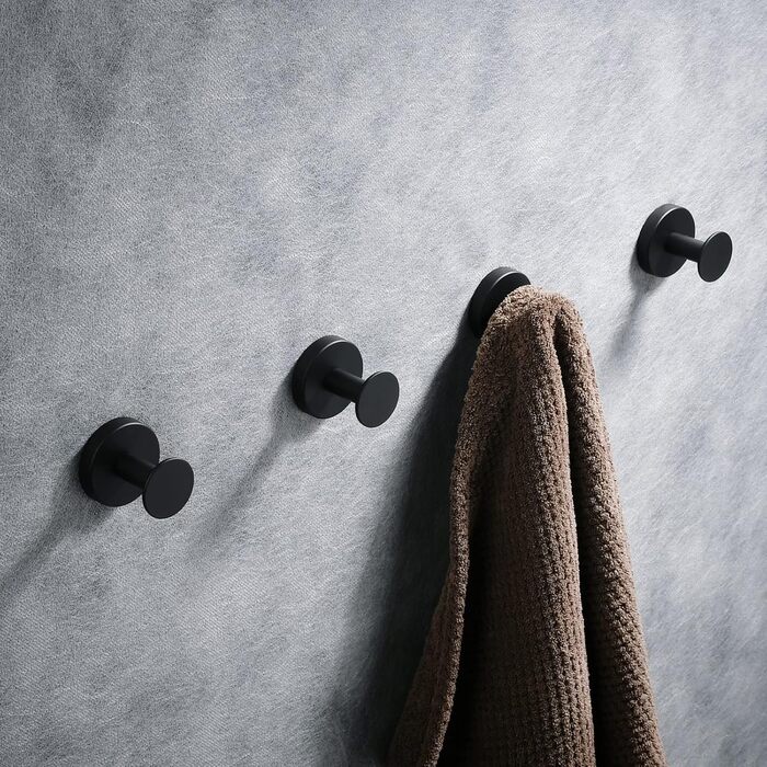 Настінні гачки для ванної кімнати, гачки для одягу, гачки для рушників, настінні, 4 шт., чорні аксесуари, надміцні, вішалка для капелюхів, вішалка для одягу, чорний, 9777B-4